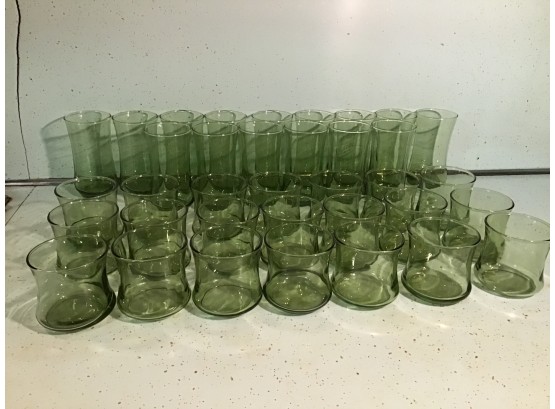 Large Lot Of Green Mid Century Glasses