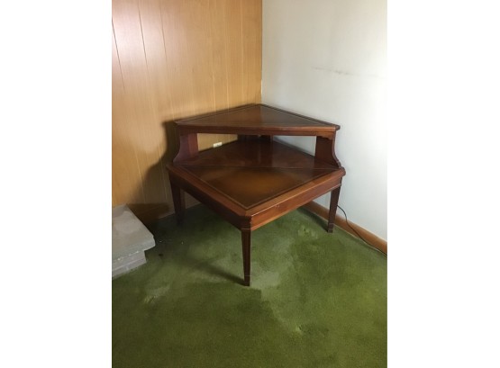 Mid Century Corner Leather Top Side Table
