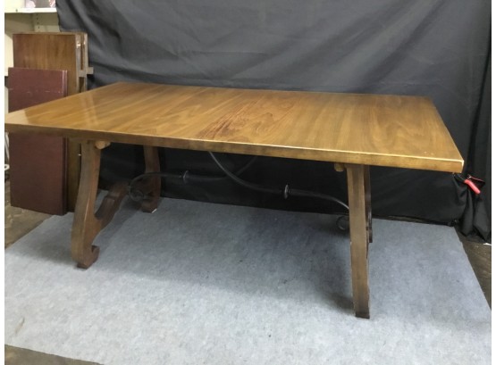 Mid Century Table With Iron Accent Base