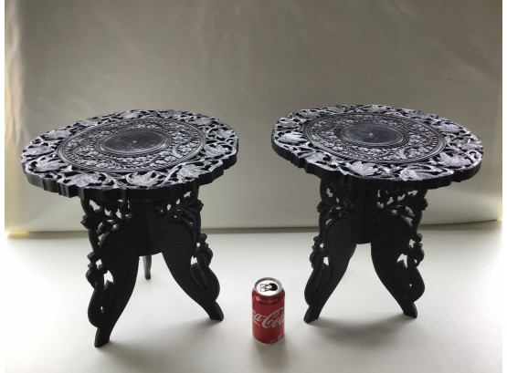 Black Asian Carved Side Tables