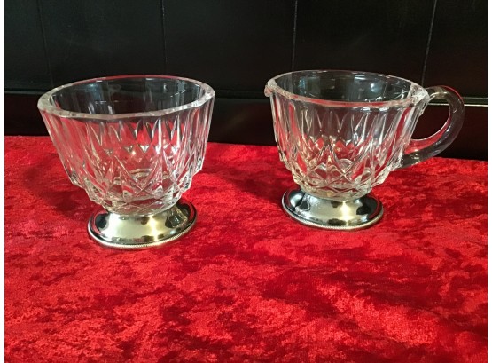 Signed Italy Sterling Plate & Crystal Sugar And Creamer