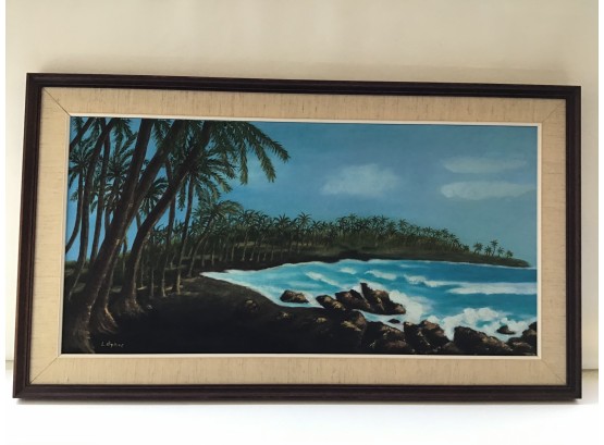Beautiful Signed Palm Trees On Ocean Oil On Board