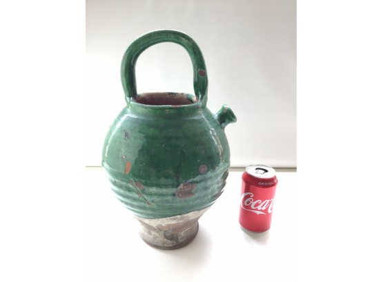 Large Early Green Pottery Pitcher