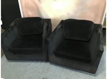 Pair Of Black Mid Century Club Chairs