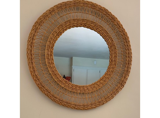 Round Wicker Framed Wall Mirror