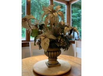 Pretty Faux Floral Arrangement In A Nice Gold Toned Urn