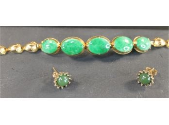 Women's 14K Gold & Jade Bracelet With A Pair Of Jade? Earrings