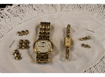 Set Of Two Citizen Watches One Mens And One Ladies Gold Tone