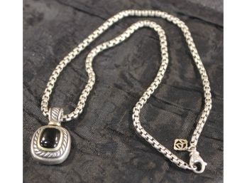 Stunning David Yurman 18 Inch .925 Sterling Silver & Gold Accents Chain & Onyx Pendent