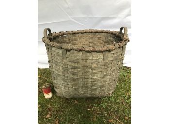 Large Antique Splint Basket W/ Old Gray Paint