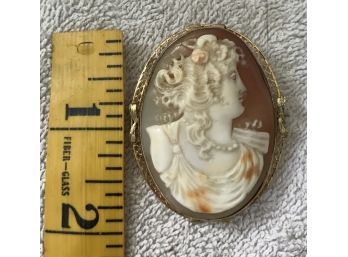 Large Antique Cameo Brooch Pendent In 14k Gold Setting