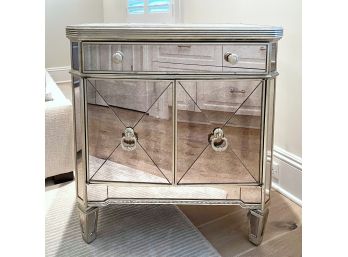 Antiqued Mirror Accent Cabinet With Champagne Gold Trim