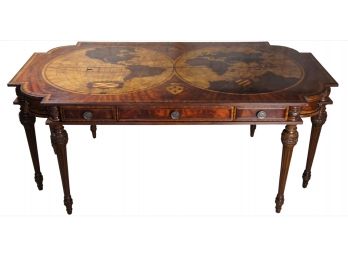 Maitland-Smith Inlaid World Map Executive Library Desk