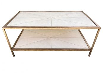 Shagreen Faux Leather Coffee Table With Antique Gold Finish