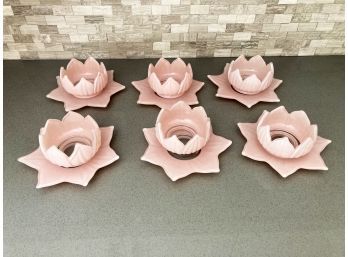 Vintage Pink Glass Soup Bowls And Saucers