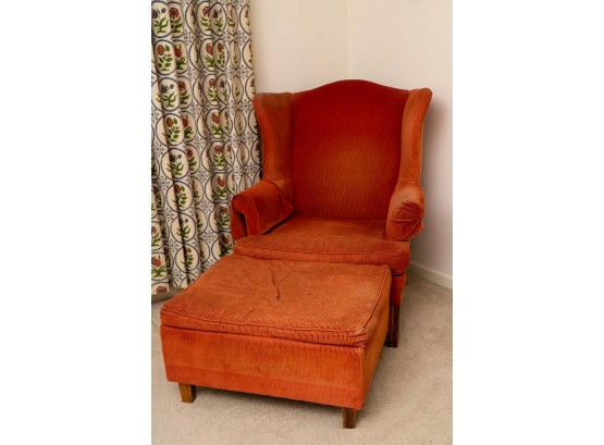 Orange Wingback Chair & Ottoman