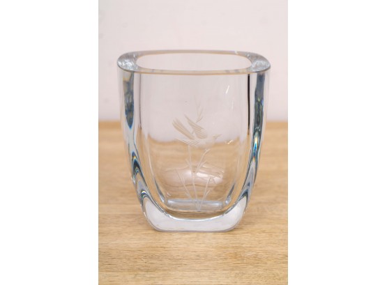 Etched Glass Vase With Bird Design
