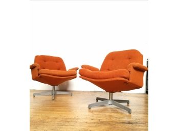Pair Original 60s Mid Century Upholstered Swivel Chairs