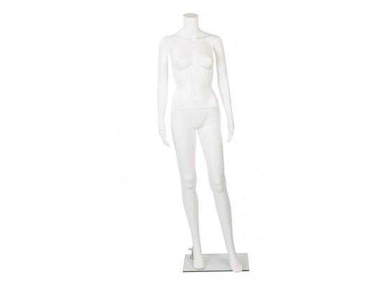 Female Headless White Plastic Mannequin With Straight Arms - With Base - 5'4'H