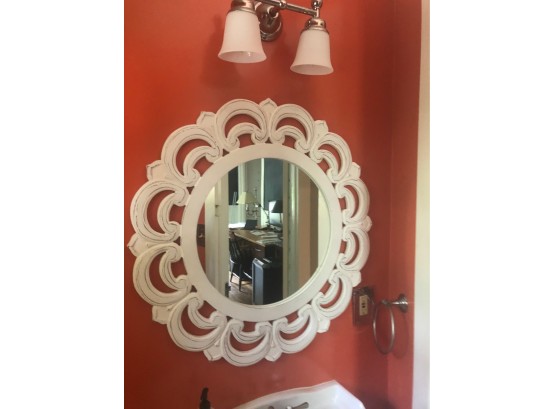 30”Round Wooden Lace Accent Wall Mirror
