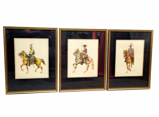 Set Of 3 Framed & Matted Hand Colored Prints