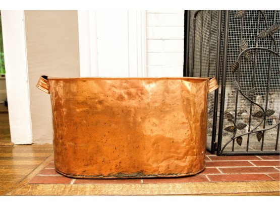 Antique Copper Fireplace Bucket In Oval Form With Applied Copper Carrying Handles