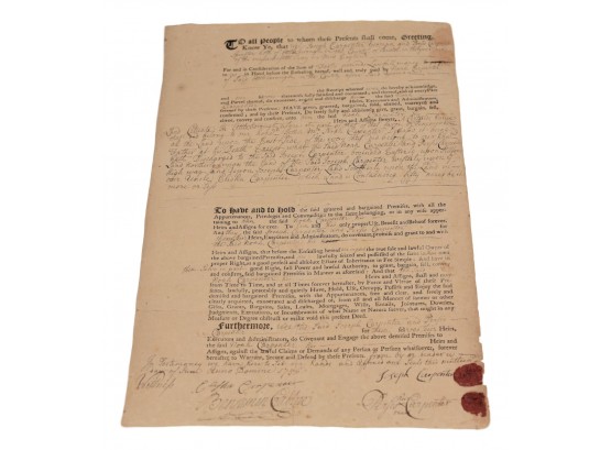 Attleboro Mass Deed For Sale Of 50 Acres Of Land Dated 1756 With Red Seals