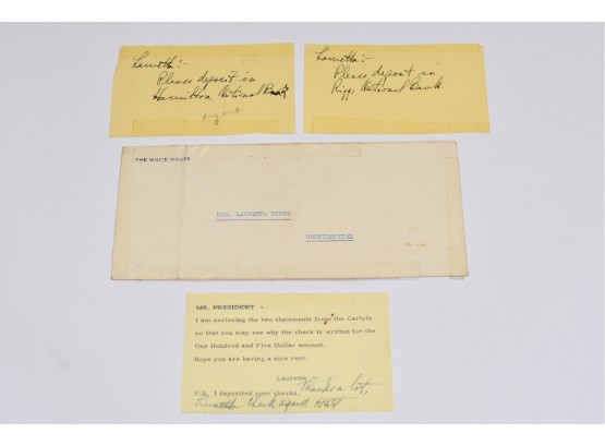 Harry S. Truman Autograph Notes To White House Assistant Lauretta Young With COA