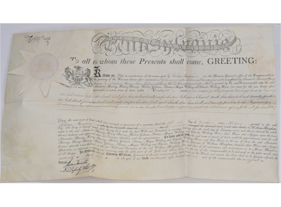 Grant Of Land Document Dated July 1806 Signed By Thomas McKean (Declaration Of Independence Signer)
