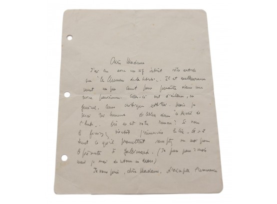 Jean-Paul Sartre French Philosopher Letter With Signature And Original Invoice