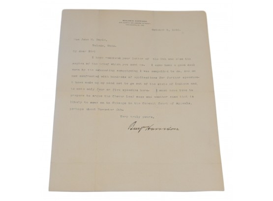 President Benjamin Harrison Signed Letter Dated October 9, 1896