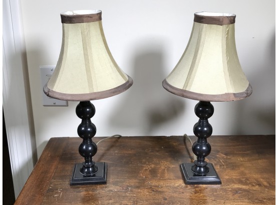Lovely Pair Quality 'Oil Rubbed Bronze' - Candlestick Boudoir Lamps By JAMIE YOUNG