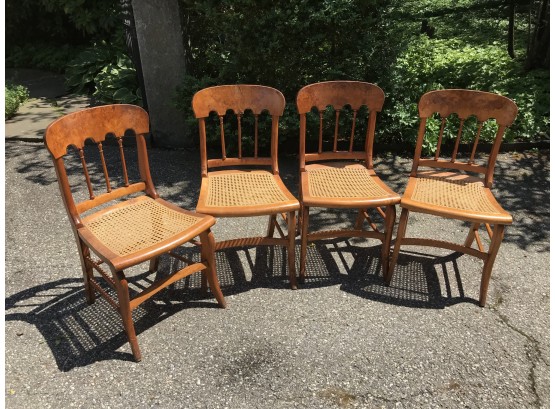 Set Of Four (4) Antique 1890's Caned Seat Chairs Burl / Birdseye Maple VERY Sturdy NICE CHAIRS !