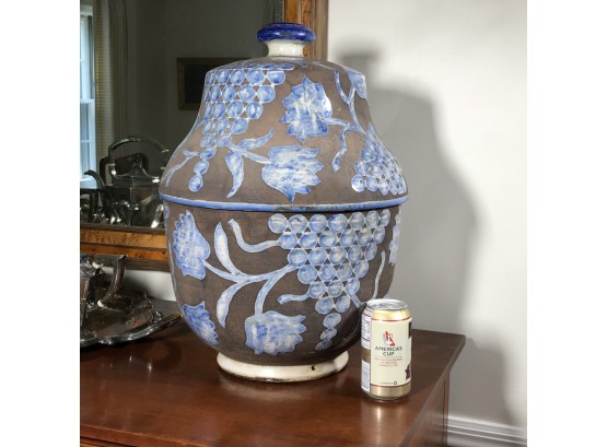 Huge Vintage Lidded Moroccan Jar / Vessel - Lovely Colors & Quality - BEAUTIFUL !