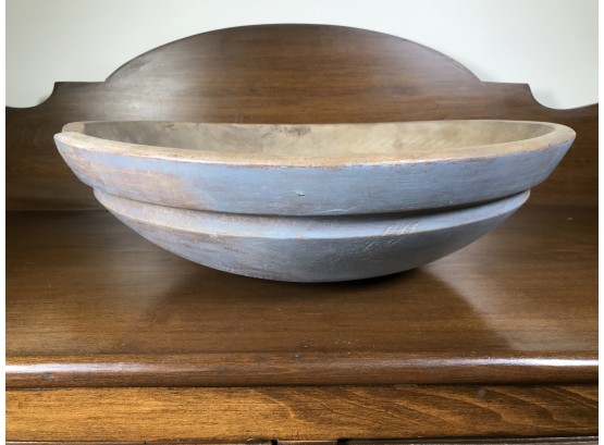Fabulous Antique Turned Wooden Bowl GREAT Grey/Blue Worn Paint GREAT COUNTY PIECE !