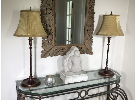 Lovely Pair 'Faux Marble' Tall Lamps W/Shades From D & D  Building In NYC (GREAT PAIR !)