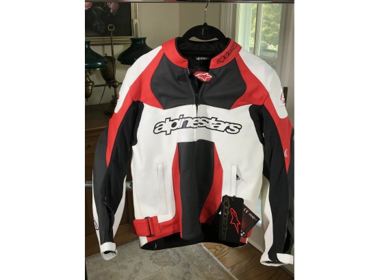 Brand New ALPINE STARS Red / White & Black Leather Motorcycle Jacket - Paid $699