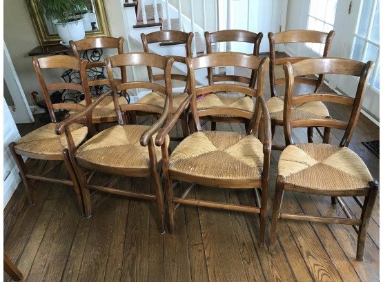 Group Of Eight (8) Antique Rush Seat French Chairs - VERY Hard To Find A Large Matched Set