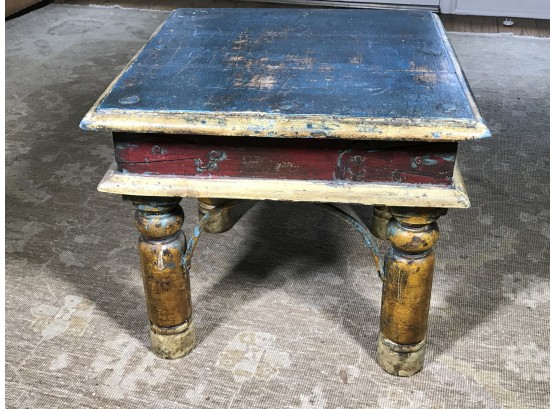 Lovely Antique 'Distressed / Shabby Chic' Side Table From India - GREAT Paint - VERY Well Made