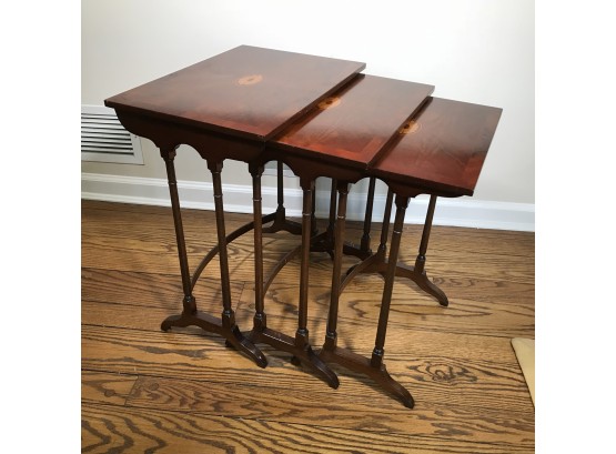 Fabulous HIGH END Inlaid / Banded Nesting Tables W/Pinwheel Inlays FANTASTIC TABLES !