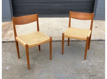 Pair Of Mid Century Danish Poul Volther Teak And Cord Chairs For Frem Rojle