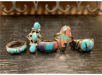 Five Sterling Rings With Turquoise