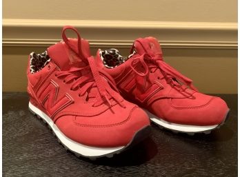 Pair Of Red New Balance 574 Sneakers, Size 9