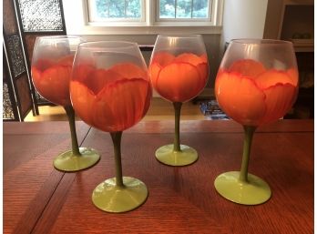 Set Of Four Flower Wine Glasses