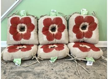 Six Red Flower Seat Cushions By Janie Gross