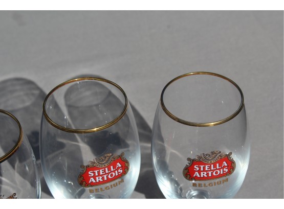 3 CLASSIC STELLA ARTOIS GLASSES WITH GOLD RIMS