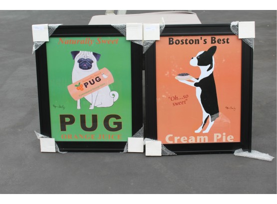 2 Large Amazing Ken Bailey Prints Pug & Boston Terrier