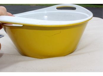 Vintage Yellow Enameled Metal Casserole Likely Copco Michael Lax Design