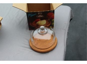 Vintage Teakwood Cheese Platter And Glass Cover