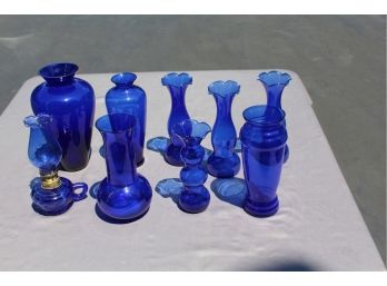 Vintage Hand-blown Blue Glass Vases